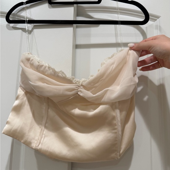 Princess Polly Strapless Lace-Trim Bustier Top in Cream - 8 - Picture 2 of 3